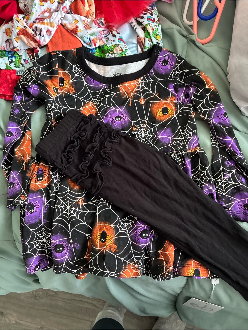 Kids Halloween Spider Web Matching Set - Black & Orange Purple